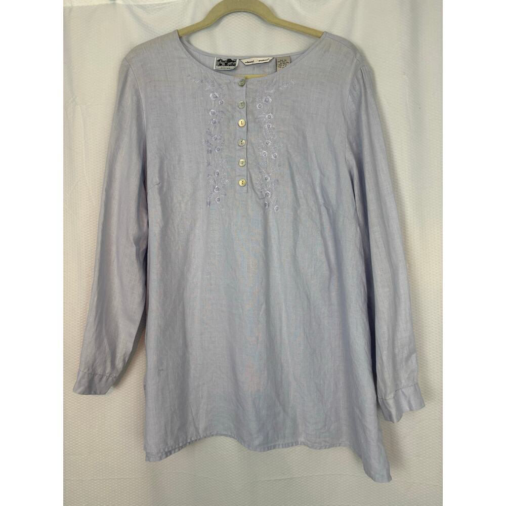 Edward 100% Irish linen light purple with floral embroidery 1/3 button down 1X